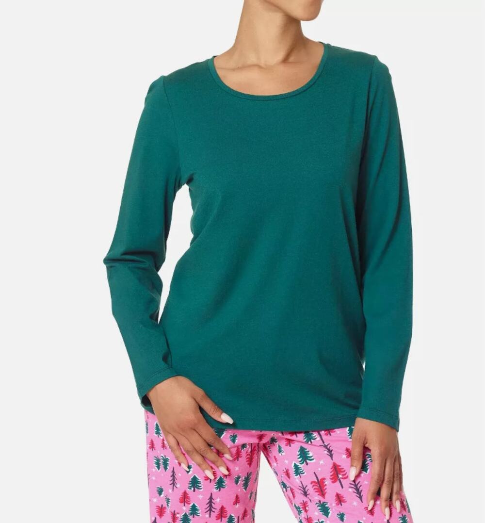 HUE Womens Medium Holiday Pajama Lounge Set Christmas Trees Pink & Green NEW!